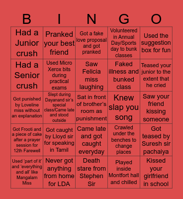 Montfort Bingo Card