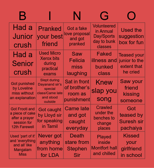 Montfort Bingo Card