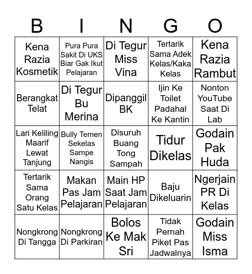 SMK Maarif NU Tirto Bingo Card