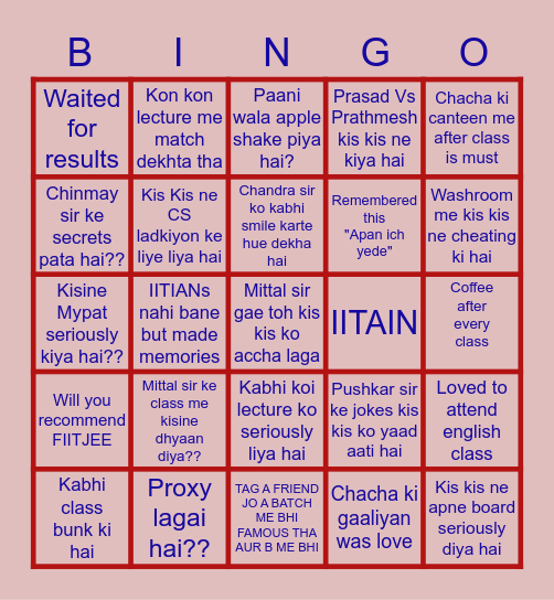 FIITJEE PUNE AZAM (17-19) Bingo Card