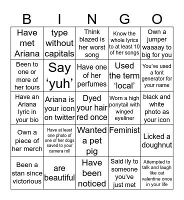 arianators 🤍 Bingo Card