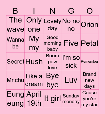 APINK'S SONGS Bingo Card