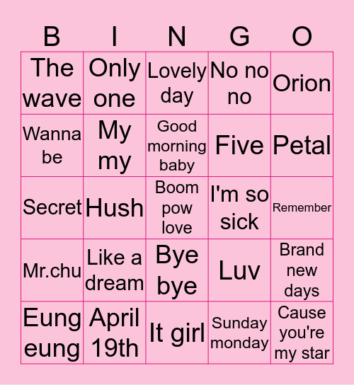 APINK'S SONGS Bingo Card