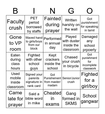 Bingo Challenge for CTKMHSS Bingo Card
