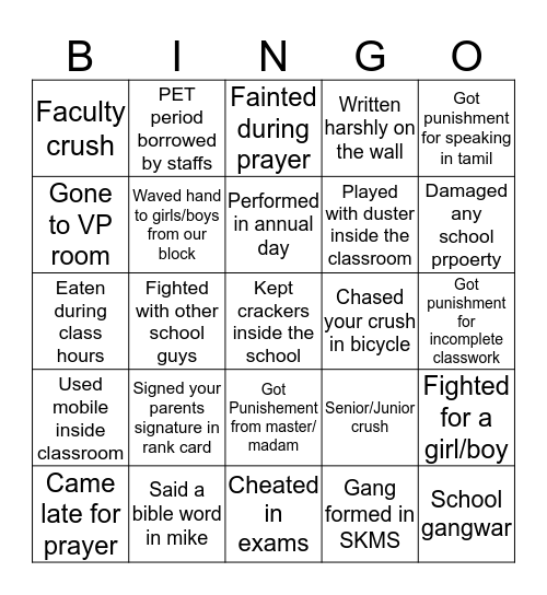 Bingo Challenge for CTKMHSS Bingo Card