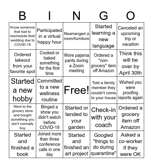 Quarantine Bingo - Admin Edition Bingo Card