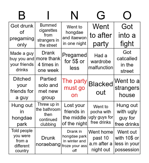 The party must go on Bingo Card