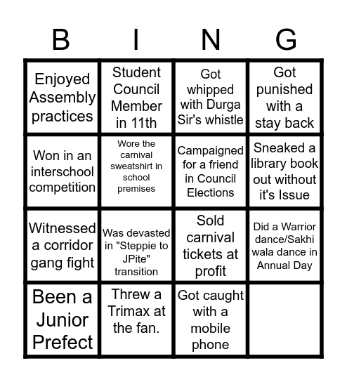 JPHS BINGO : The "Steppie" edition Bingo Card