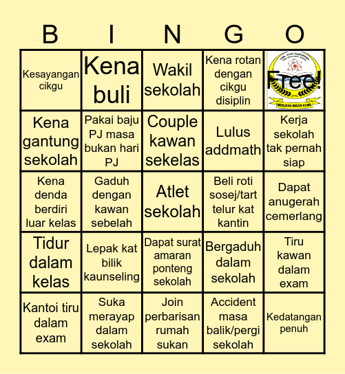 SMK SERI SAMUDERA EDITIONS Bingo Card