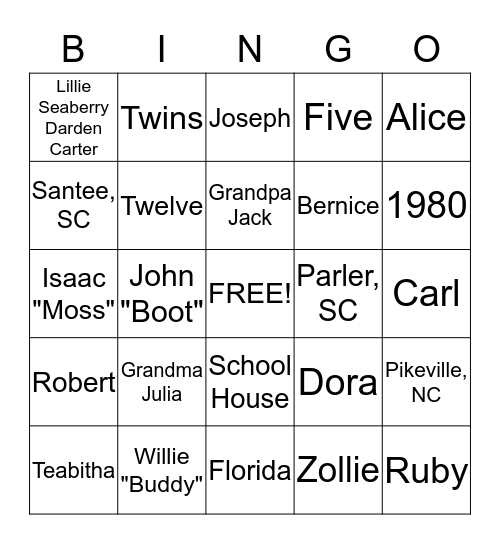 Seaberry Bingo Card