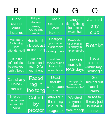 BUFT Bingoo!!! Bingo Card
