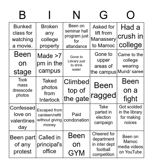 Mamoc Bingo Card