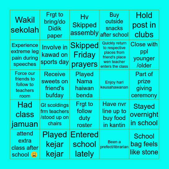 SJK(T) SARASWATHY, KL Bingo Card