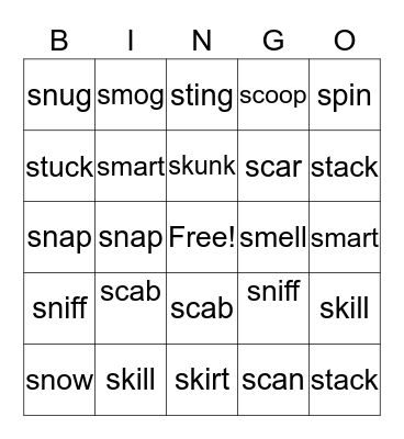 'S' Blends Bingo Card