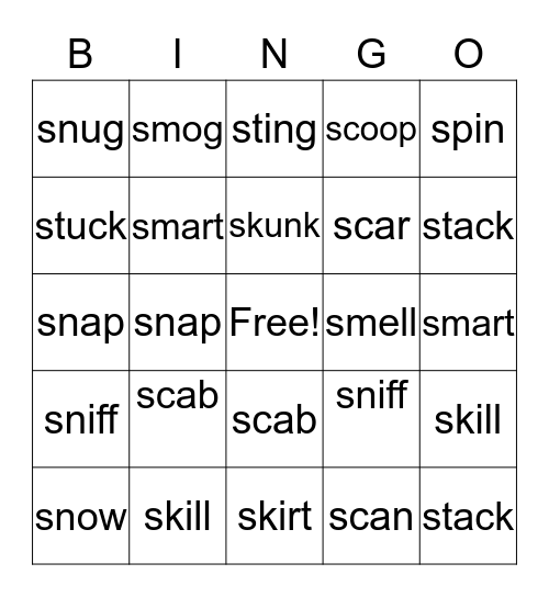 'S' Blends Bingo Card