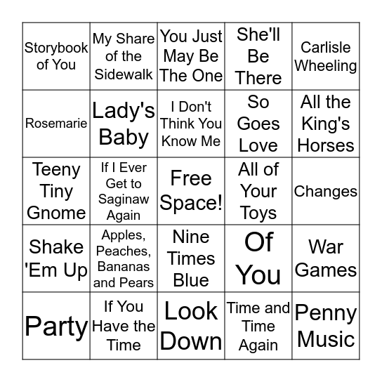 Monkees 2 Bingo Card