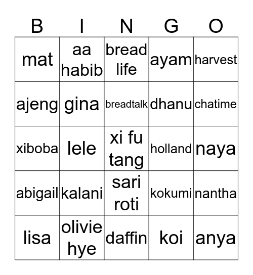 Culametan Bingo Card
