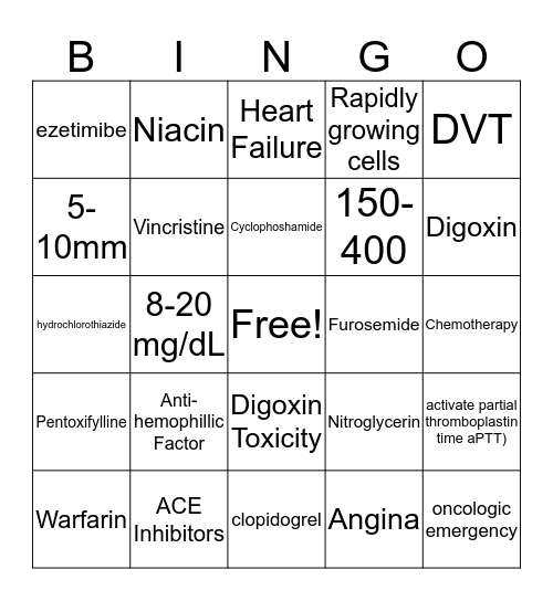 Final Exam Bingo Card