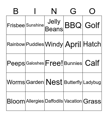 Spring-O Bingo Card