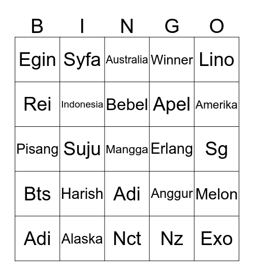 Untitled Bingo Card