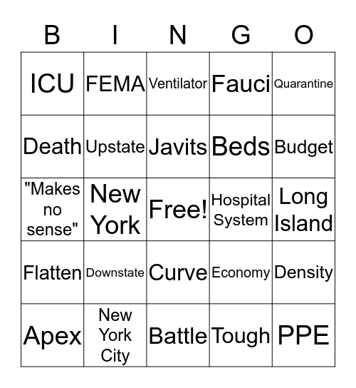 Cuomo COVID-19 Press Conference B-I-N-G-) Bingo Card