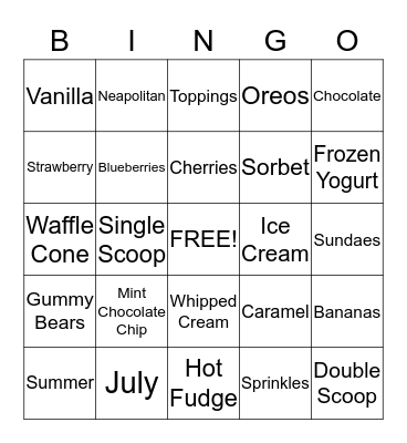 3rd Annual SF Ice Cream Social Bingo Card