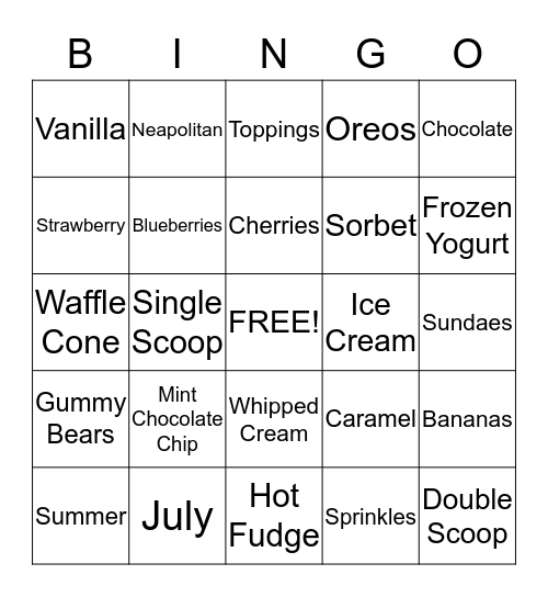 3rd Annual SF Ice Cream Social Bingo Card