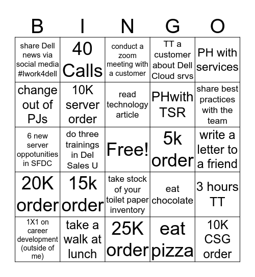 No Diggity WFH Bingo Card