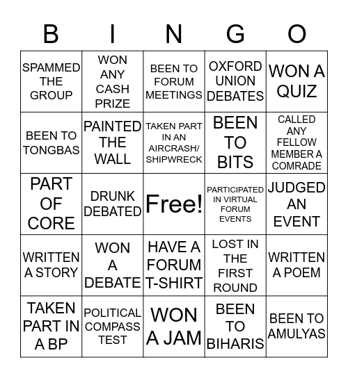 LIT FORUM Bingo Card