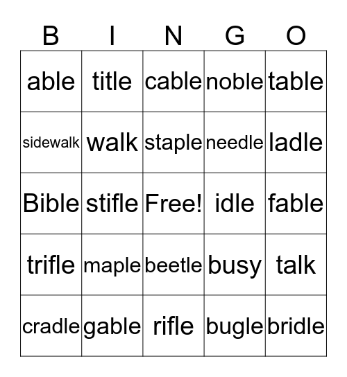 Lesson 10 Bingo Card