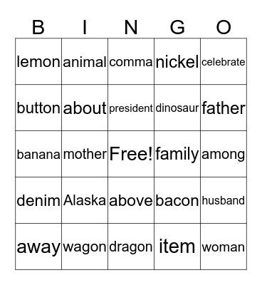 Schwa Bingo Card