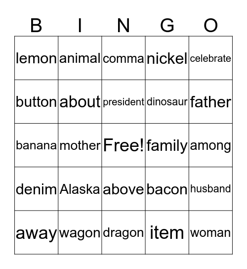 Schwa Bingo Card