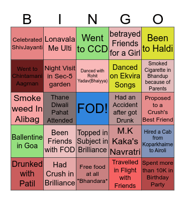 FODrun Bingo Card