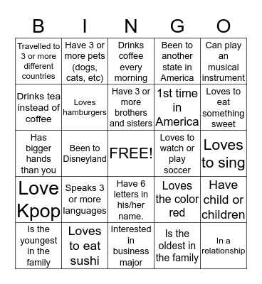 Getting to Know You Bingo Card