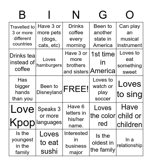 Getting to Know You Bingo Card