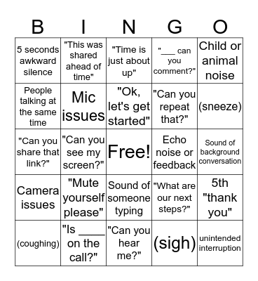 Conference Call Bingo Card