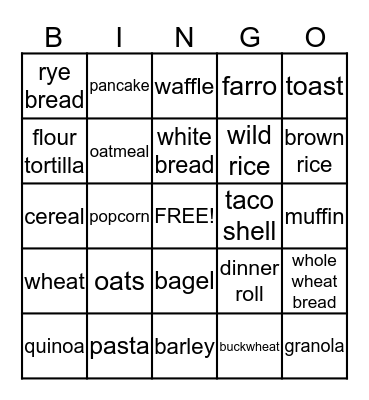 GRAIN FOODS BINGO Card