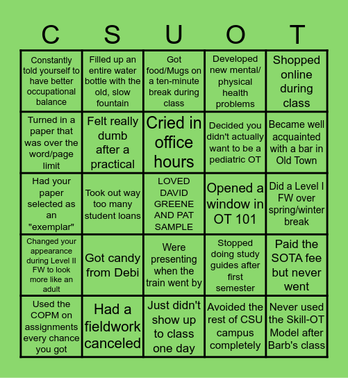 CSU OT Bingo Card