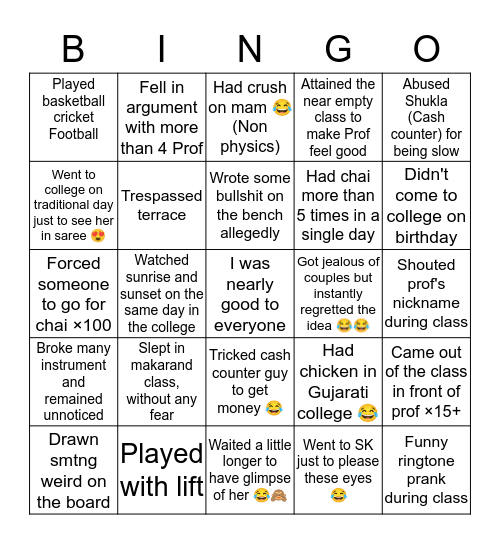 KJ bingo Card