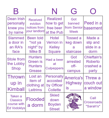 Holy Cross Bingo Card