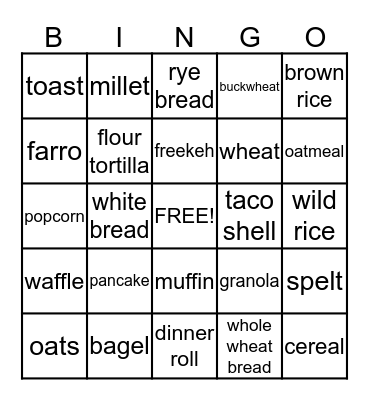 GRAIN FOODS Bingo Card