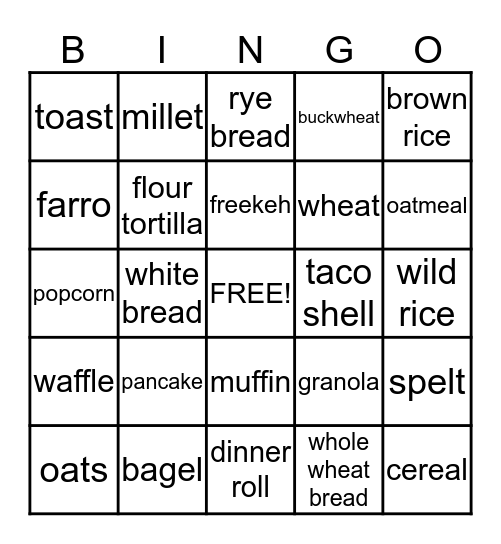 GRAIN FOODS Bingo Card