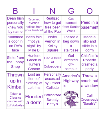 Holy Cross Bingo Card