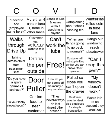 COVID- 19 Bingo Card