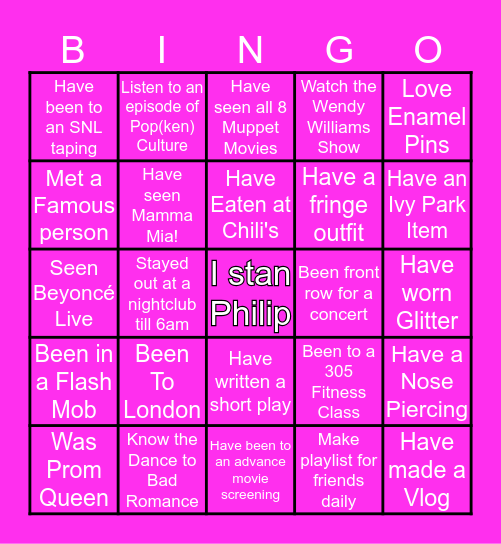 Philip Bingo Card