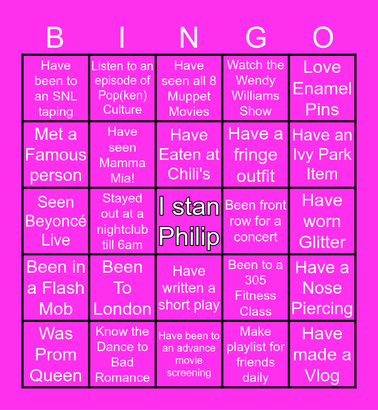 Philip Bingo Card