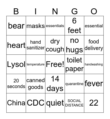 COVID ISOLATION Bingo Card