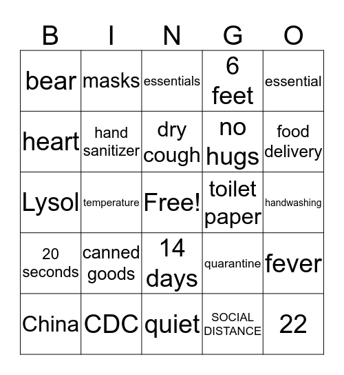 COVID ISOLATION Bingo Card