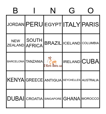 2 Keys Travel LLC DESTINATION Bingo Card
