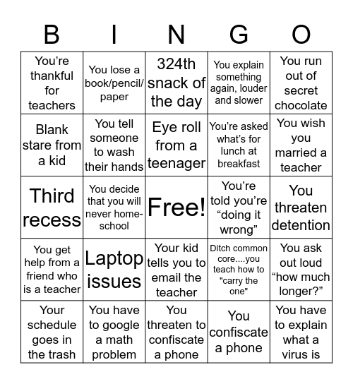 Quarantine Bingo Card